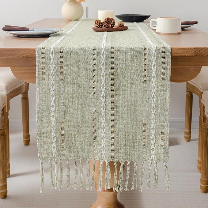 Farmhouse Rustic Sage Green Table Runner by YZKITM