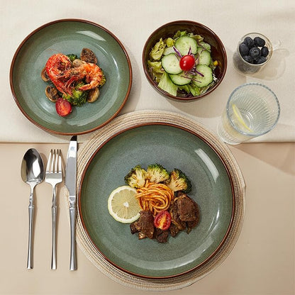 36 Piece Stoneware Dinnerware Sets, Ceramic Plates and Bowls Set, Microwave & Dishwasher Safe Kitchen Dish Set, Modern Dinner Salad Plates | Cereal Bowls for 12, Dishware Sets Sage Green