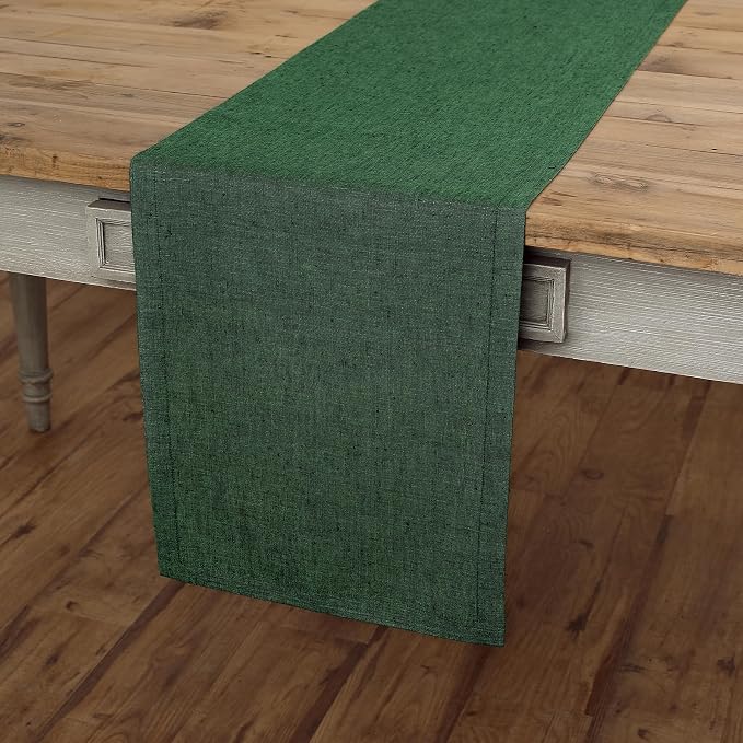 Solino Home 100% Pure Linen Table Runner Forest Green, Athena 14 x 108 in | by SolinoHome