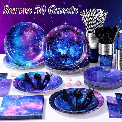 450 Pcs Space Galaxy Tableware Set Decorations, Serves 50 | Starry Paper Plates - Image 6