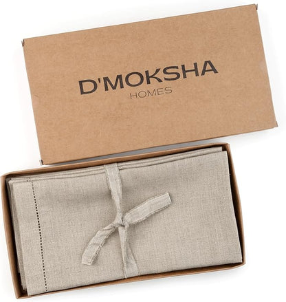D'Moksha Homes Natural Linen Napkins Set of 8 - Classic Hemstitch 100% Pure Linen Hemstitch Dinner Napkins 20 x 20 Inch for Valentines, Spring, Easter - Handcrafted and Machine Washable