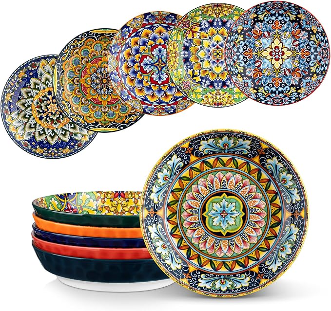 vancasso 32 Oz Pasta Bowls Set of 6, Ceramic Bohemian Soup Salad Bowls | by vancasso
