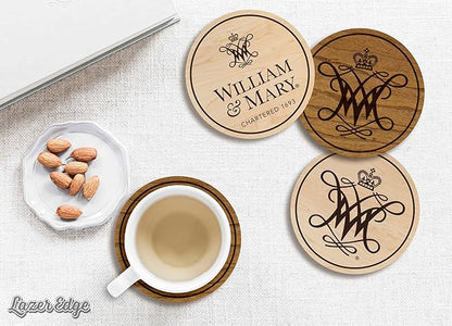 LazerEdge William & Mary Tribe Wooden Coaster Set - Cherry Wood - Officially Licensed Product - 4-Pack