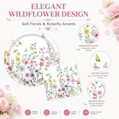 40 Pcs Wildflower Plates And Napkins, 9 Inch Floral Plates and Napkins | - Image 3
