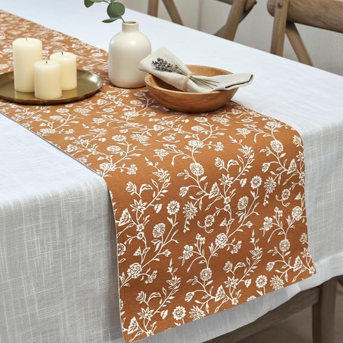 Floral Short Table Runner Rustic Style Cotton Cloth Coffee or Dining Table - Image 3