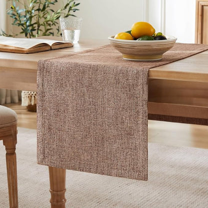 Burlap Style Farmhouse Table Runner, 14x90 Inches Brown | Thick Durable Fabric by ZEEMARTONLINE