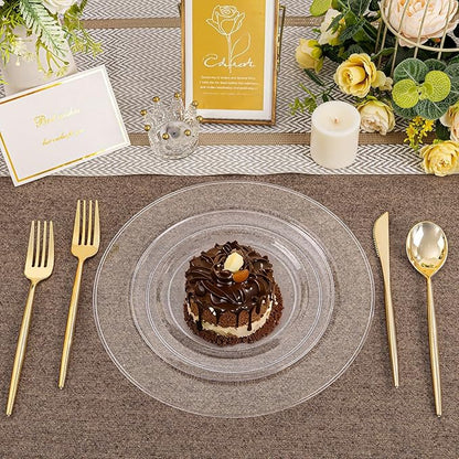 I00000 200PCS Clear Plastic Plates, Disposable Clear Plates for 100 Guests, Premium Dinner and Dessert Plate, Fancy Hard Plastic Party Plate for Birthday, Wedding & Party