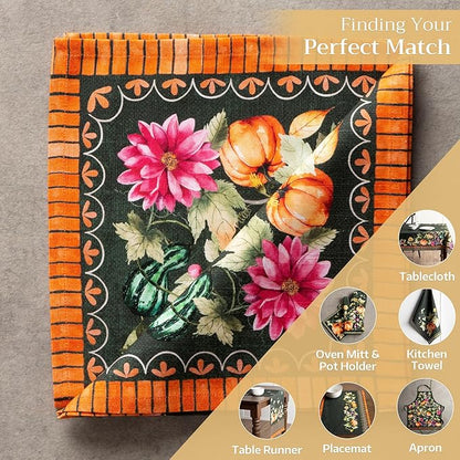 Maison d' Hermine Cloth Napkins Set of 4 100% Cotton for Thanksgiving Christmas Decorations Everyday Reusable Square Fall Napkins Cloth Washable Dinner Party (Pumpkin Garden - Dark Green, 20"x20")