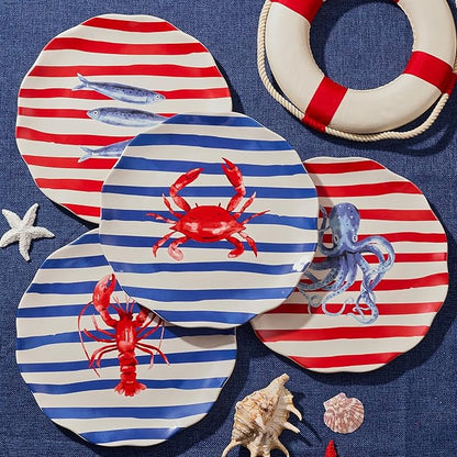 Bico Ocean Wonders Scalloped Dinner Plates Set of 4, 11 Inch Large Ceramic Plates for Pasta, Steak, Stylish Serving Dishes, Microwave and Dishwasher Safe, Gift for Housewarming and Thanksgiving