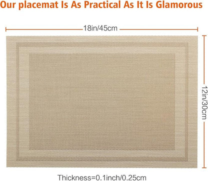 Placemats Set of 12,Washable,Heat and Stain Resistant Indoor/Outdoor Place mats,Vinyl Woven Non Slip Table Mats for Restaurant Table Protection,PVC Placemats(Beige,12PCS)