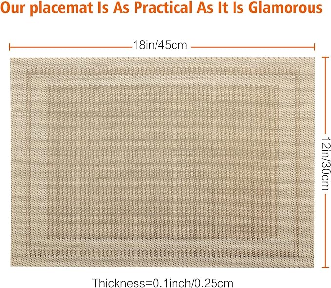 Placemats Set of 6,Washable,Heat and Stain Resistant Indoor/Outdoor Place mats,Vinyl Woven Non Slip Table Mats for Restaurant Table Protection,PVC Placemats(Beige,6PCS)