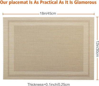 Placemats Set of 6,Washable,Heat and Stain Resistant Indoor/Outdoor Place mats,Vinyl Woven Non Slip Table Mats for Restaurant Table Protection,PVC Placemats(Beige,6PCS)
