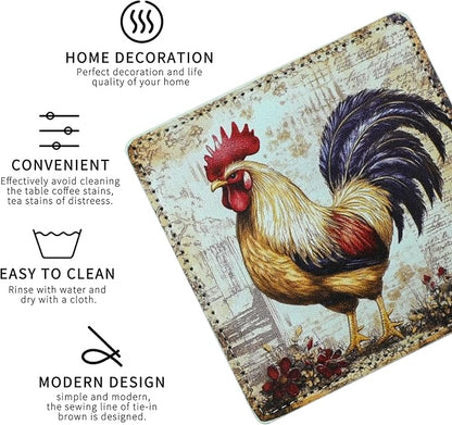 Rooster Coasters Square Leather Drinks Coaster Set - Image 3