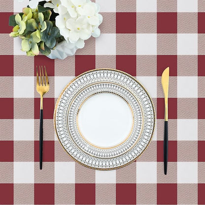 misaya Rectangle Waterproof Vinyl Table Cloth, Buffalo Flannel Backed Tablecloth, Wipeable Plastic Table Cover for Valentine's Day, Dinner, Kitchen, Outdoor (60" x 120", Burgundy and White)