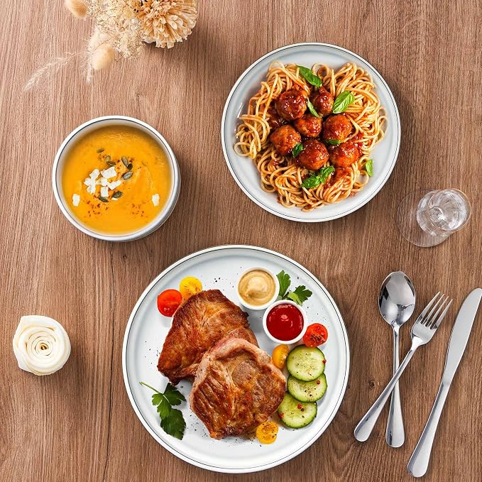 LIANYU 18 PCS Dinnerware Sets for 6, Stoneware Dinner Plates and Bowls Set | - Image 2