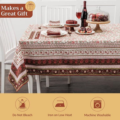 Maison d' Hermine Table Cloth Rectangle Table 100% Cotton 70 x 90 Inches Fall Tablecloth Reusable Everyday Use for Thanksgiving Christmas Decorations Dining Farmhouse Party (Reveillon Au Jardin)