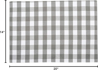 Urban VillaPlacemats for Dining Table 100% Cotton Placemats 14''x20'' Over Sized Tablemats Set of 6 Placemats Grey/White Buffalo Check Tablemats for Family Dinners Wedding PartiesPlacemats
