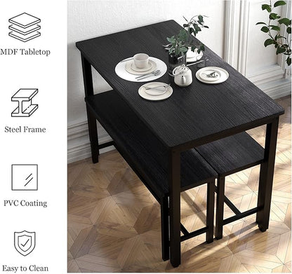 Sturdy Durable Dining Table Set for 4 with Bench, Easy to Assemble Kitchen Table with Bench, Space-Saving Ideal 4-Person Set for Daily Meals, brunches, or workspace,Black