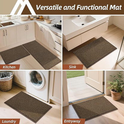 COSY HOMEER Kitchen Rugs 20"x32" Non-Slip Kitchen Mats for Floor Absorbent Stain Resistant Kitchen Floor Mat Machine Washable Rugs for Kitchen,Hallway,Sink,Brown