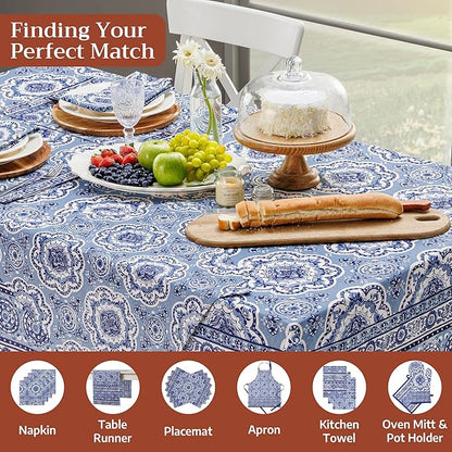 Maison d' Hermine Table Cloth Square Table 100% Cotton 54 x 54 Inches Tablecloth Reusable Decorative for Dining Room Farmhouse Home Valentines Day Decorations Spring Summer - Melodie Bleue