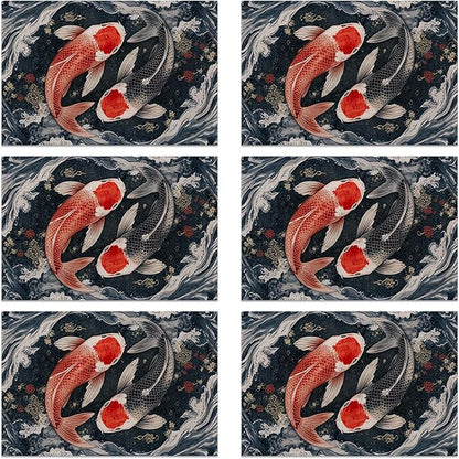 Placemats, Janpanese Koi Fish Placemats 12x18 Inch Waterproof Non-Slip Washable Table Mats for Kitchen Dining Party Table Decor,Set of 6