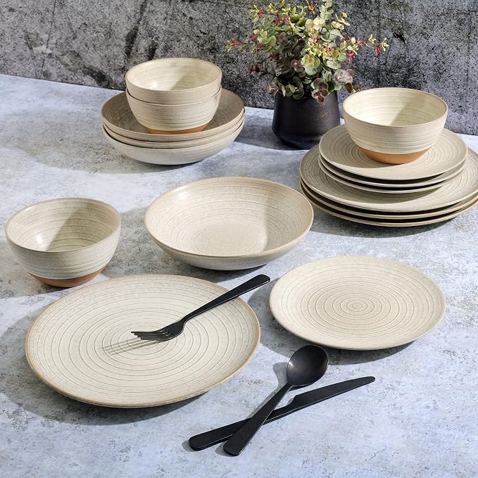 Gibson Elite 16 Piece Dreamweaver Double Bowl Terracotta Reactive Dinnerware Set - Image 4