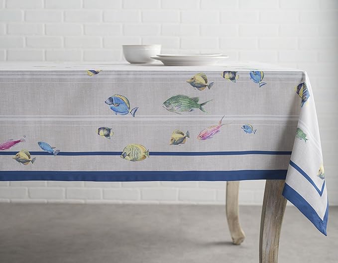 Maison d' Hermine Table Cloth Square Table 100% Cotton 60 x 60 Inches Tablecloth Reusable Decorative for Dining Room Farmhouse Home Valentines Day Decorations Spring Summer - Poisson