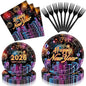 96 Pieces Happy New Year 2026 Tableware Set – Fireworks and City Night Skyline by GistomeHome
