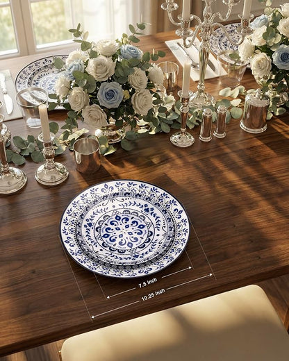 Blue Plastic Plates, Floral Disposable Plates, 10.25" dinner & 7.5" dessert - Image 3