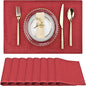 SLKQG Christmas Linen Fabric Placemats Set of 8 - Holiday Dining Table Mats for Festive Decor, Heat Resistant & Machine Washable, Place Mats for Dinner Parties, Xmas Gift for Home (8, Wine Red)
