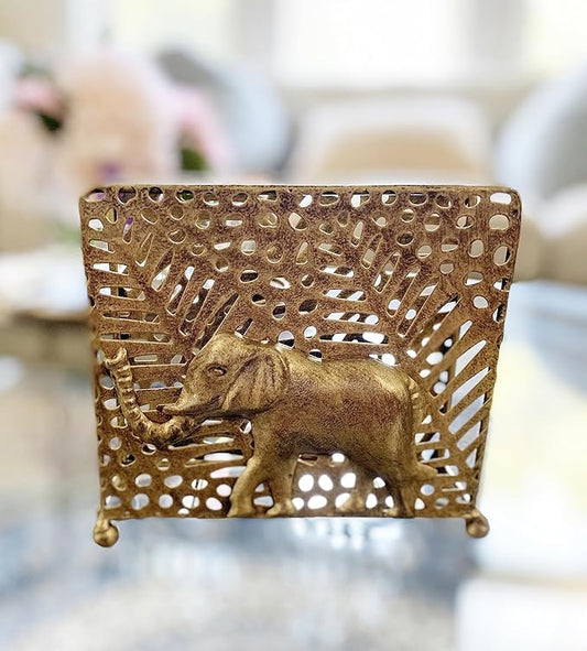 Bronze Elephant Tabletop Napkin Holder | Metal Freestanding Vertical Tissue Paper Servilleta Dispenser Organizer Letter Holder | Home Kitchen Restaurant Hotel Party Dining Table Décor