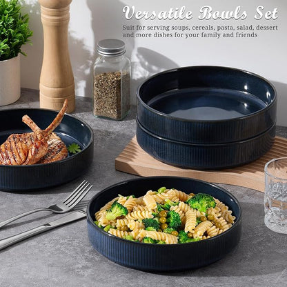 E-far Pasta Bowls Set of 4, 35oz Large Salad Bowl Plate - Image 4