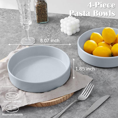 E-far Pasta Bowls Set of 4, 35oz Ceramic Large Salad Bowl Plates - Image 2