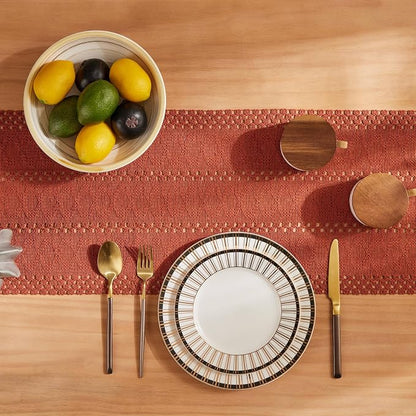 Macrame Style Boho Table Runner, 12x36 Inch Rust | Woven Boho Table Runner - Image 4