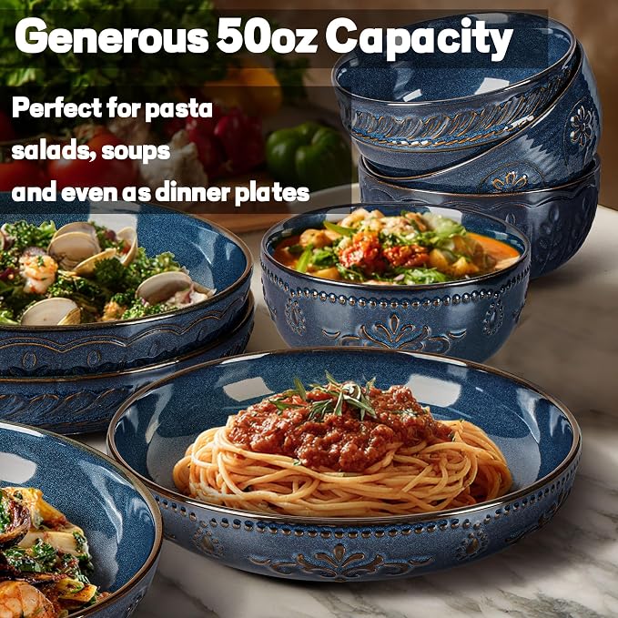 Pasta Bowls, 50oz Large Salad Serving Bowls, 9.75'' Plates Bowls Set of 4 - Image 4