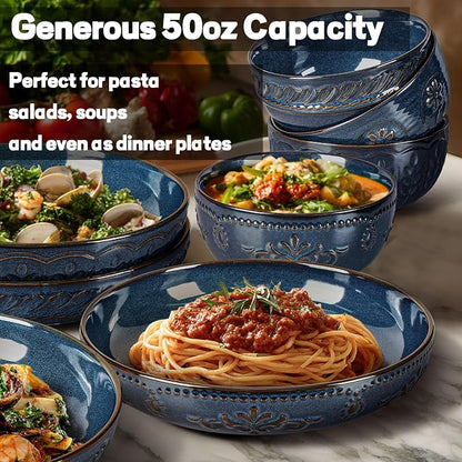 Pasta Bowls, 50oz Large Salad Serving Bowls, 9.75'' Plates Bowls Set of 4 - Image 4