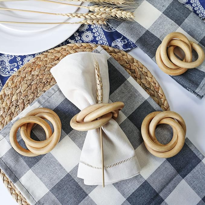 Wooden Napkin Rings Set of 4, Farmhouse Wood Circle Napkin Ring, Handmade - Image 3