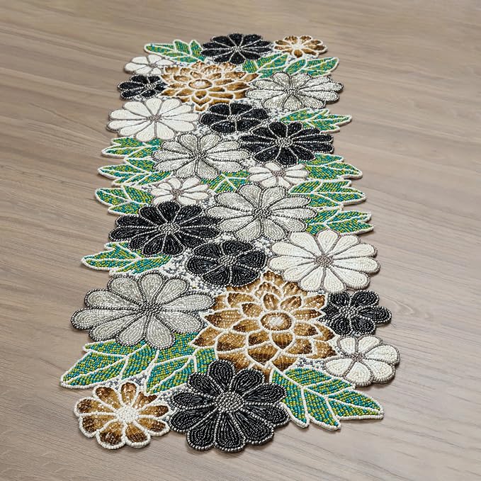 Beaded Table Runner Decore 36 inches Long Christmas Flower Design Beaded Table - Image 3