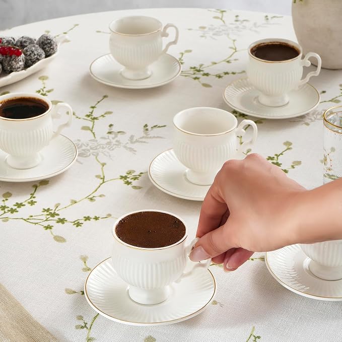 KARACA Malta 12-Piece Porcelain Espresso & Turkish Coffee Cup and Saucer Set - Image 8