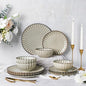 GBHOME Stoneware Dinnerware Sets for 4,Handcrafted Embossed Design Reactive Glaze Ceramic Plates and Bowls, Dishwasher and Microwave Safe, Service for 4(12pcs),Green Wheat