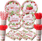 450 Pcs Strawberry Baby Shower Tableware Set Decoration, Serves 50 | A Berry by Unknown