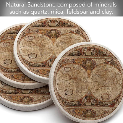 Thirstystone Old World Passages Round Natural Sandstone Coaster 4 Pack | 4" - Image 2