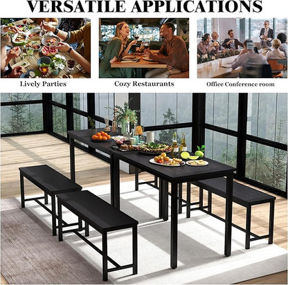 Sturdy Durable Dining Table Set for 4 with Bench, Easy to Assemble Kitchen Table with Bench, Space-Saving Ideal 4-Person Set for Daily Meals, brunches, or workspace,Black