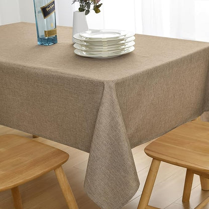 JIUZHEN Faux Linen Farmhouse Tablecloth Rectangular, Wrinkle Stain Resistant Table Cloth Rectangle Table Cover for Kitchen Dining, Holiday Party Dinner, Khaki, 60 x 102 Inch