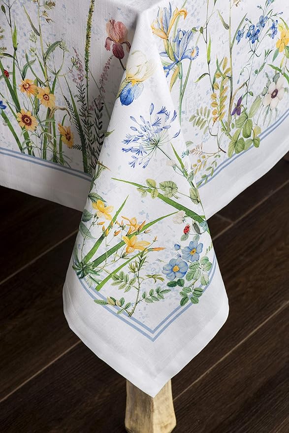 Maison d' Hermine Table Cloth Rectangle Table 100% Cotton 60 x 108 Inches Tablecloth Reusable Decorative for Dining Room Farmhouse Home Valentines Day Decorations Spring Summer - Fleurs De Mai