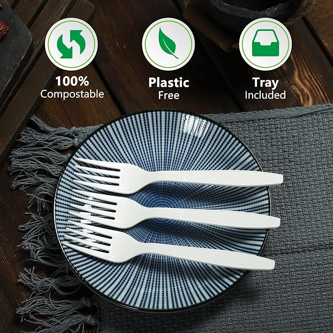 Compostable Fork, 100 Biodegradable Silverware - Image 4