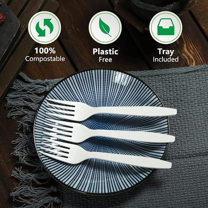 Compostable Fork, 100 Biodegradable Silverware - Image 4