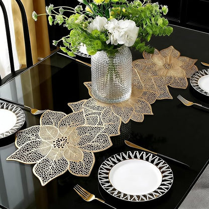 FAVE Gold Table Runner 36 Inches Flower Shaped Dining Table Runner | Waterproof by FAVE