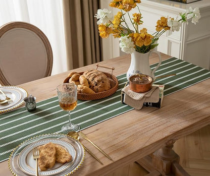 Caflife Boho Table Runner 90 Inchs Long Green, Cotton and Linen Woven - Image 3