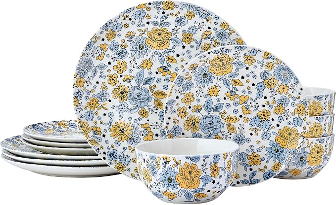 Pfaltzgtraff Vibrant Garden 12 Piece Floral Stoneware Dinnerware Plate Bowl by Pfaltzgraff